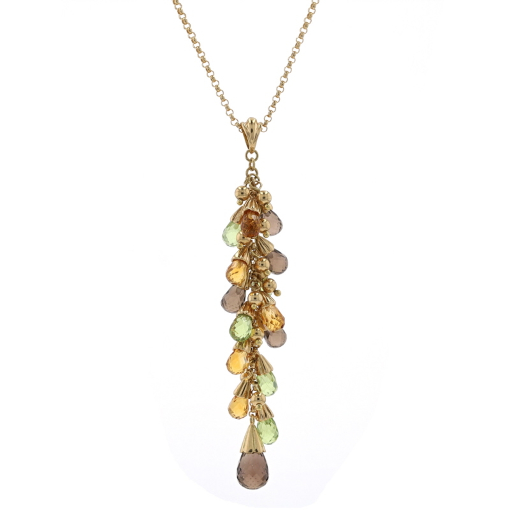 Yellow Gold Smoky Quartz Peridot Citrine Necklace 16 3/4" 18k Briolette 11.20ctw